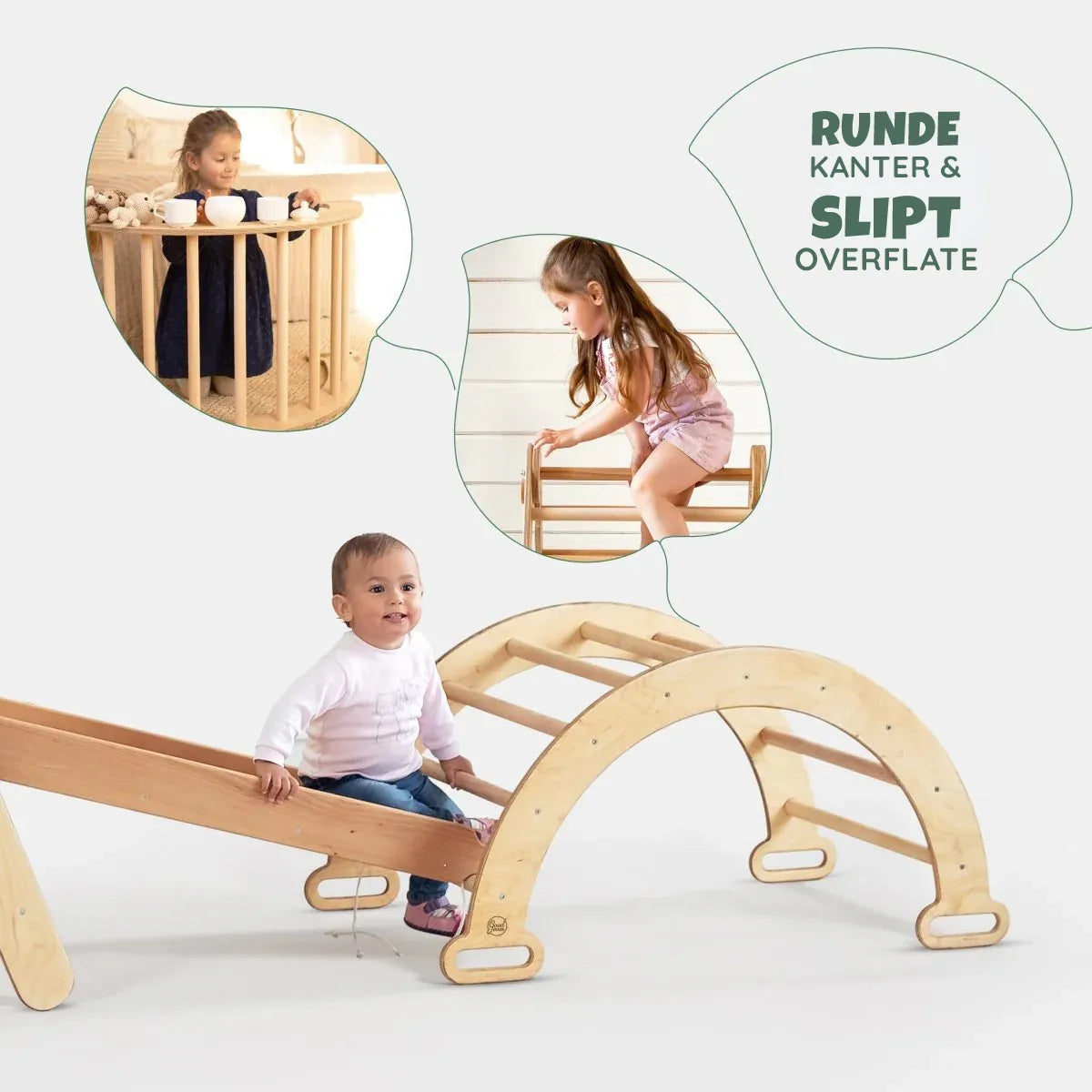 Håndslipt overflate på Montessori klatrestativ med nett – ECO-oljebehandlet bjørkefiner