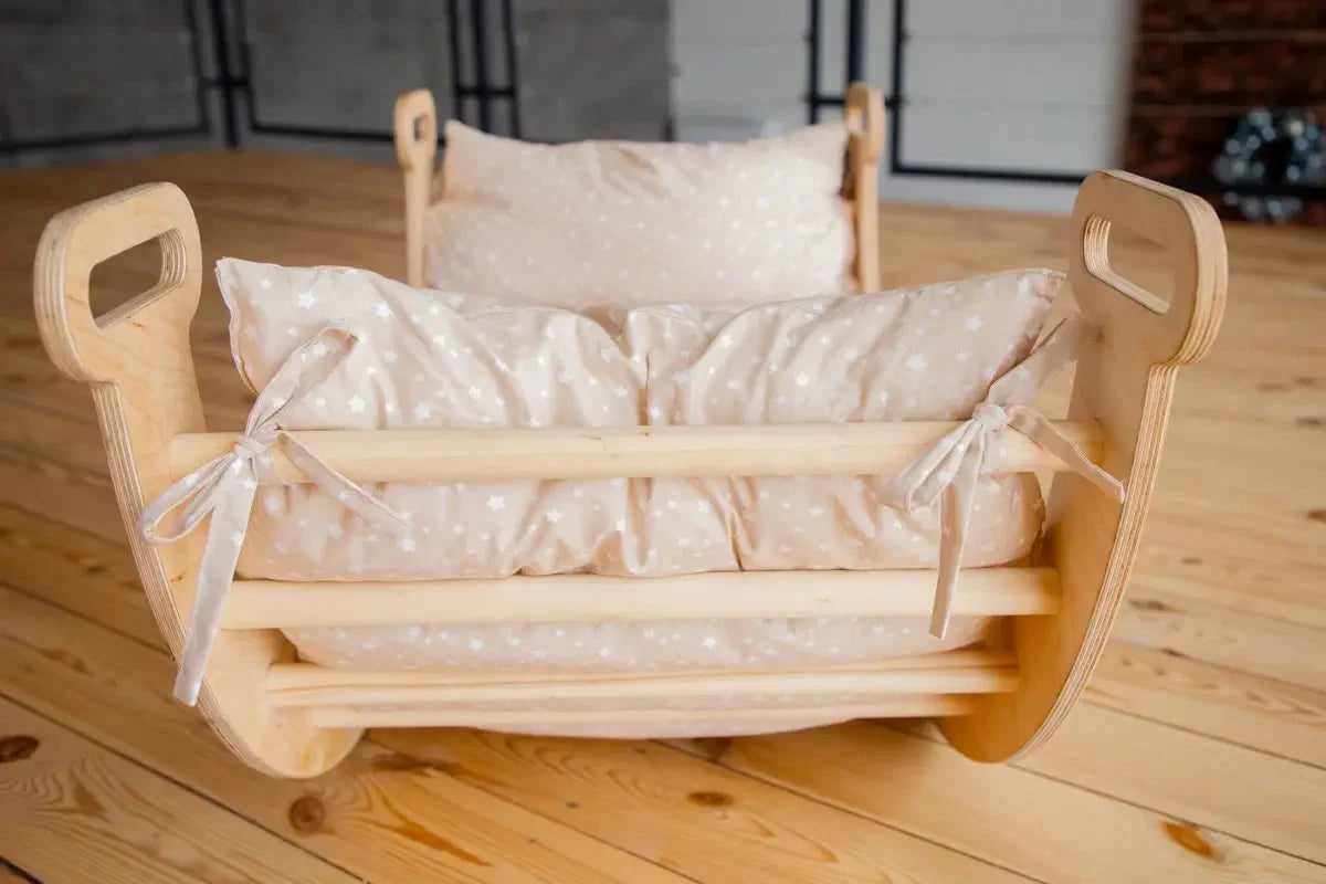 Pute for klatresett i beige og grønn – 100% bomull, Montessori tilbehør for barn